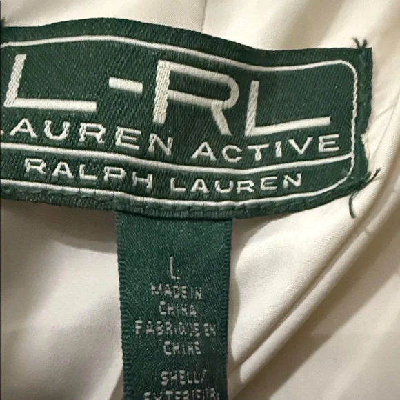 LAUREN-RALPH LAUREN Cream and Brown Puffer Jacket Size L